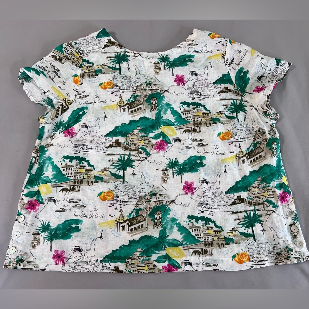 Cynthia Rowley Womens Plus Sz 2X Blouse Shirt New Amalfi Coast Linen Rolled Cuff - Picture 4 of 11